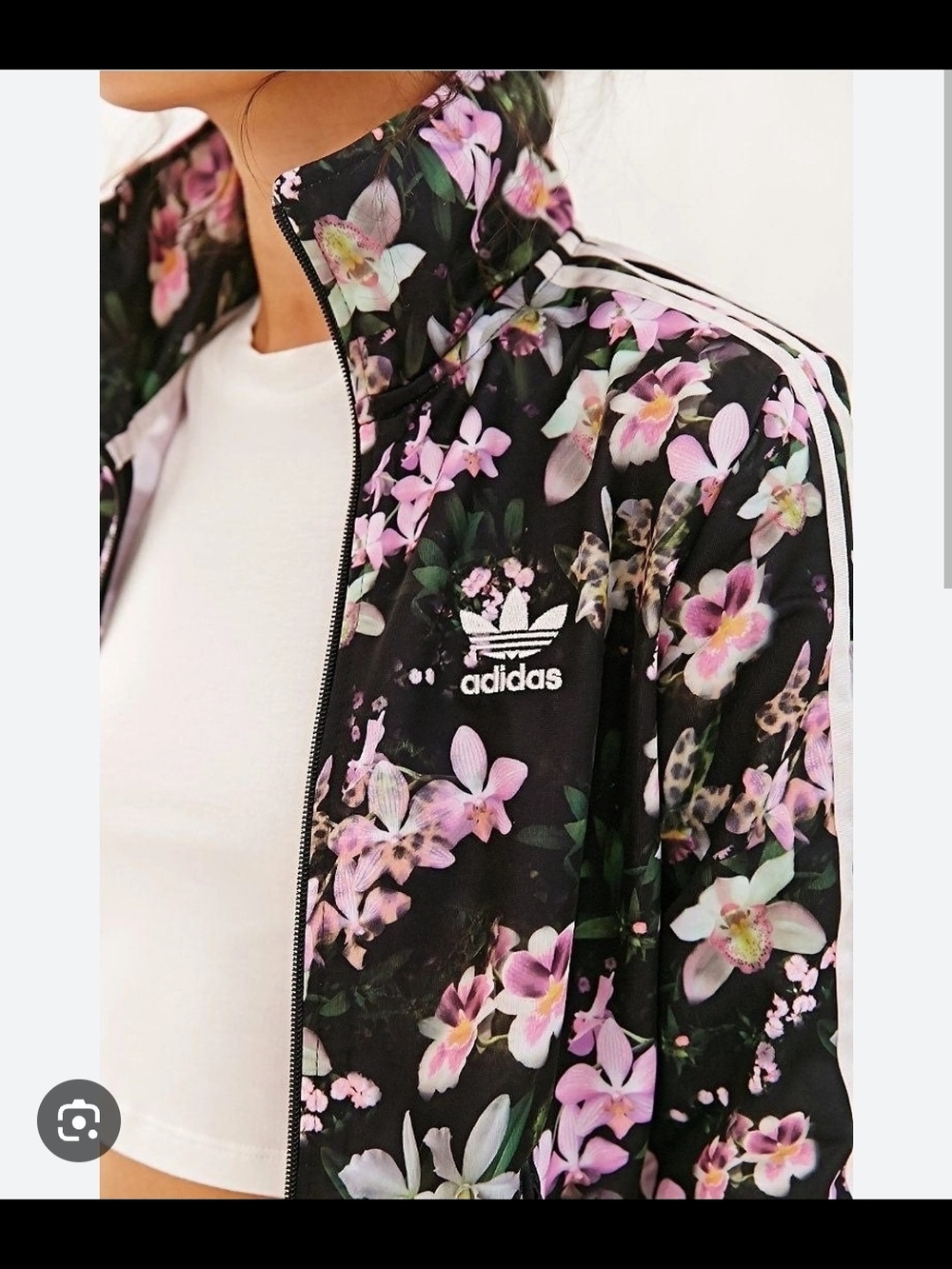ADIDAS🔥FARM RIO COLLABE Black Floral Varsity Jacket with Pink & Green Accents🔥